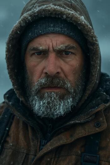 Портрет рыбака в балаклаве и очках с инеем на ресницах