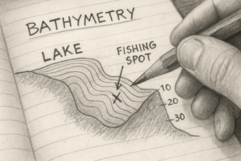 Набросок профиля дна и глубин на листе бумаги