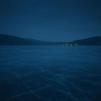 Мягкое свечение маленькой деревни видно вдалеке за озером