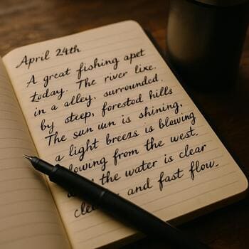 Рука делает заметки о месте рыбалки в блокноте на фоне льда