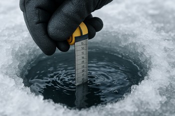 Измерение глубины на лунке с помощью маркера на леске