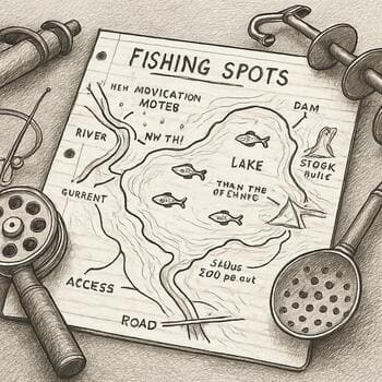 Блокнот с помеченными номерами секций лежит на карте замёрзшего озера