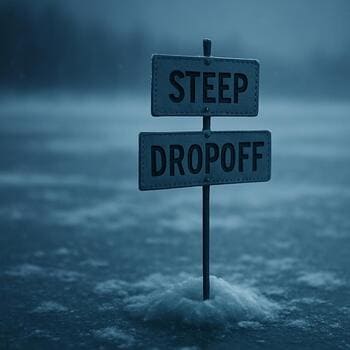 Маркировка опасного резкого свала флажками на льду