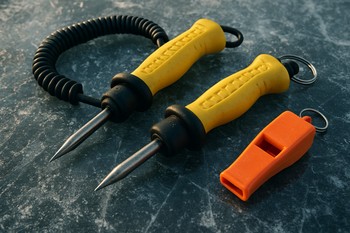 Ледовые шилья и свисток лежат на поверхности льда