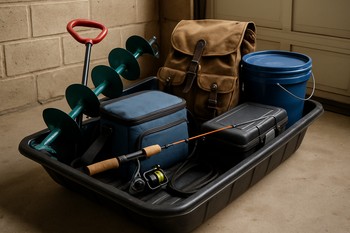 Упакованные сани с ящиком и палаткой готовы к следующему выезду