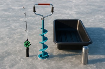 Ряд лунок на льду, каждая подписана маркером как отдельный выезд