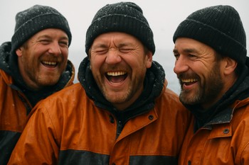 Крупный план улыбающихся рыбаков в зимней одежде